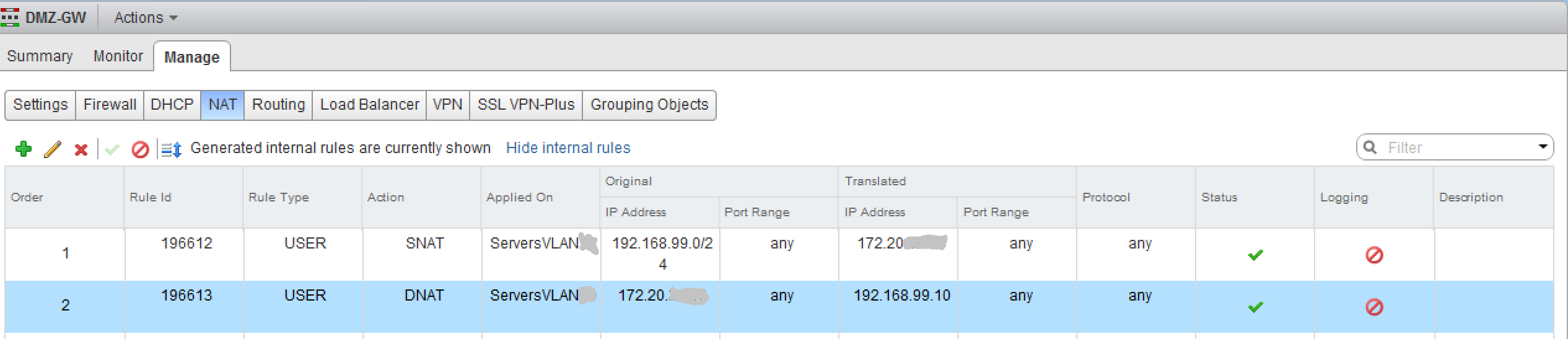 NSX NAT rules
