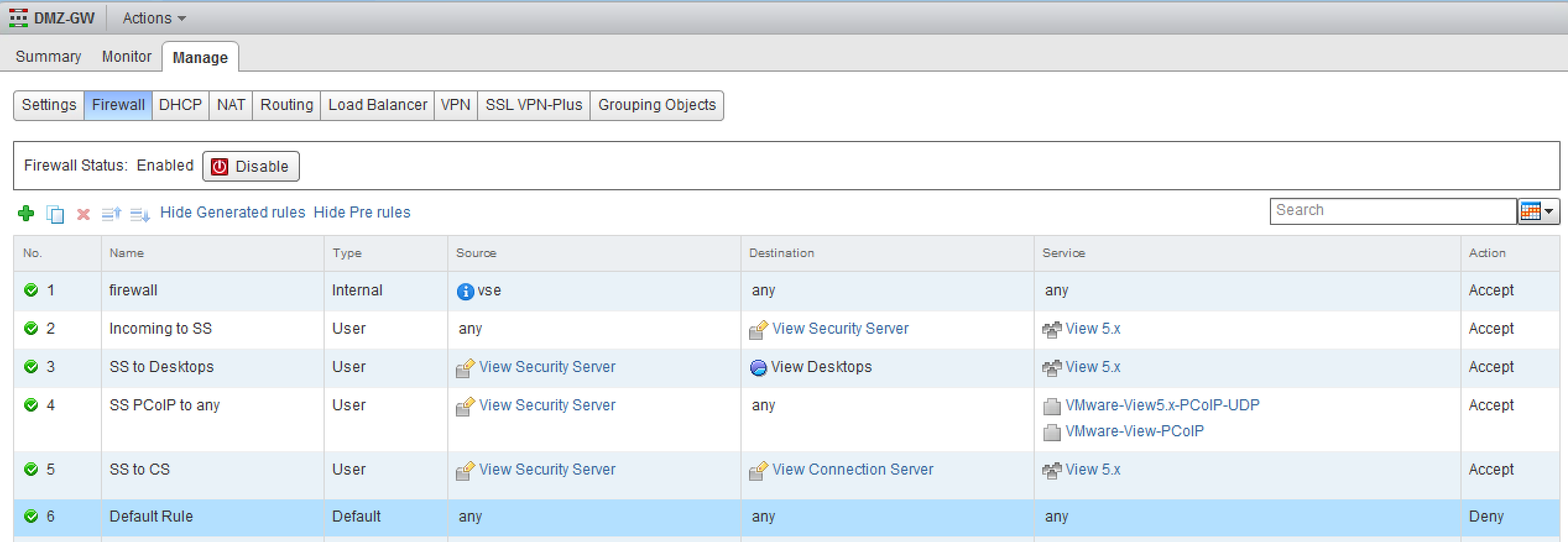 NSX firewall rules