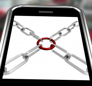 Chains Joint On Smartphone Shows Secure Link And Strength